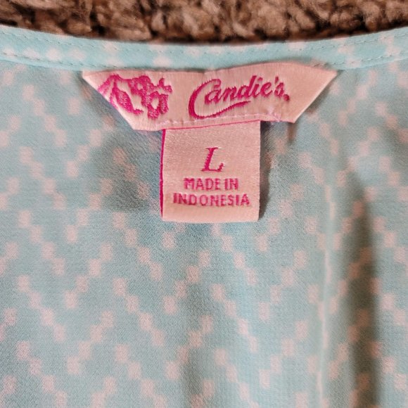 Candie's Sheer Chiffon Long Sleeve Blouse Roll Tab Sleeves Women's Size Large - Picture 11 of 12